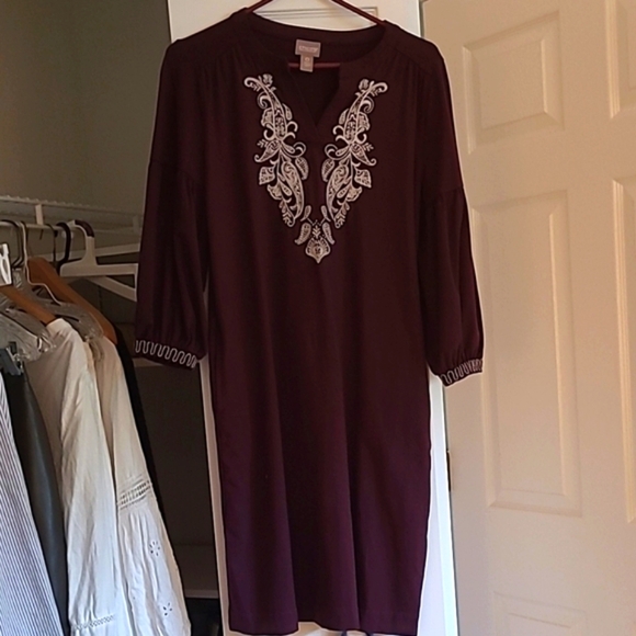Burgundy Embroidered Dress - Picture 1 of 3